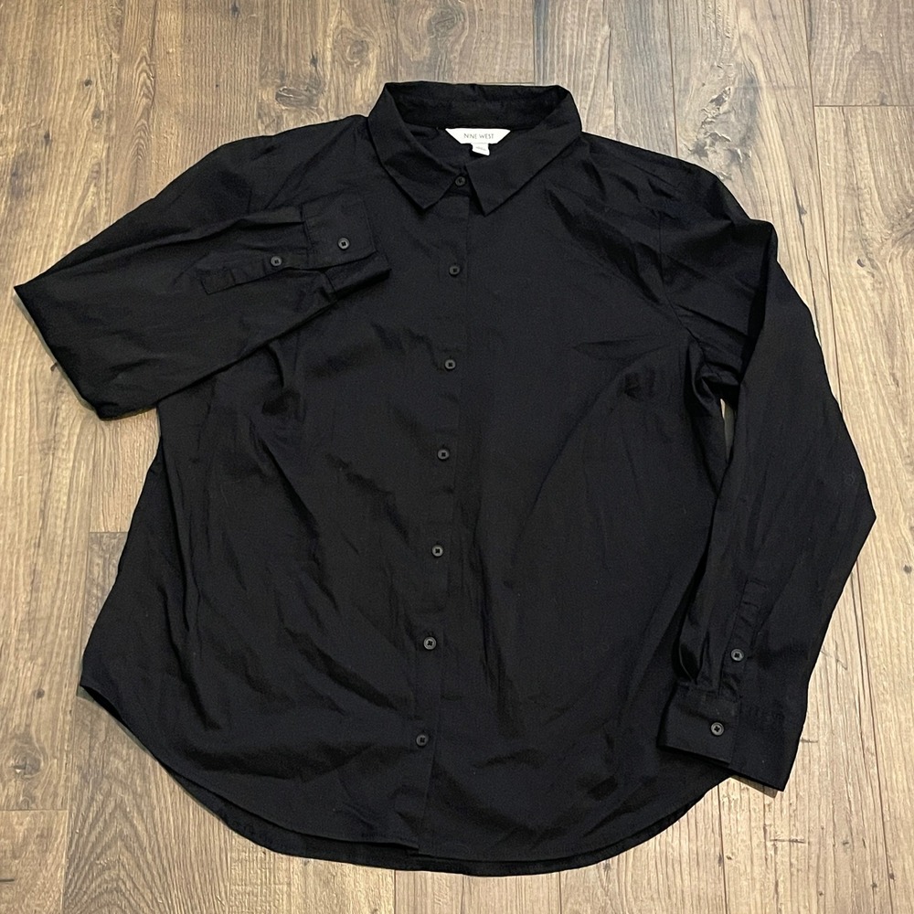 Nine West Womens XL Black Long Sleeve Button Down Stretch Shirt 137125